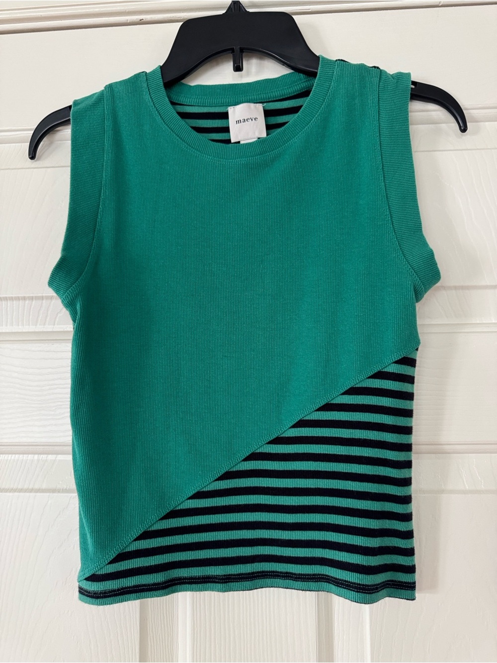 Maeve by Anthropologie Green Layered Diagonal Striped Tank